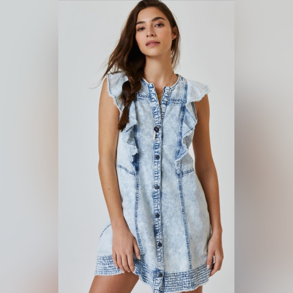 Anthropologie Pilcro Flutter-Sleeve Buttondown Tunic Dress free people d…